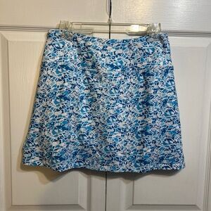 NWT Fulbelle Skort Skirt Blue White Print Size M Medium Golf Tennis Zip Pocket